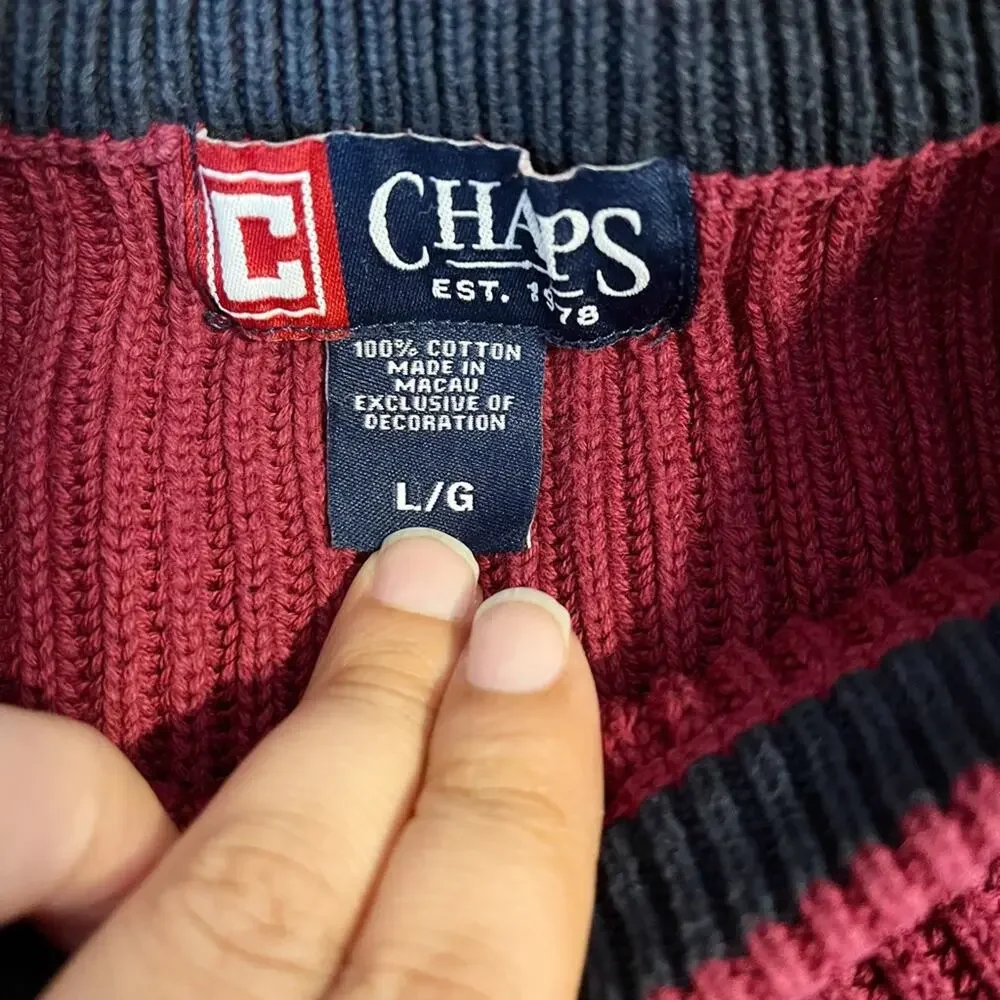 Chaps Men's Vintage Maroon Knit Crewneck Sweater Size Large